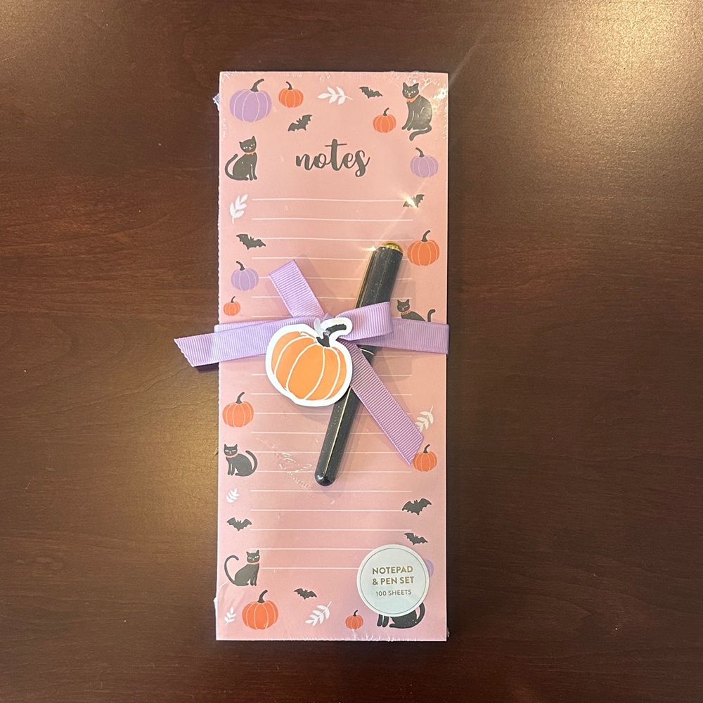 Halloween Magnetic Notepad with Pen Set - Pink and Black